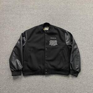 GRAILZ PROJEC Black Leather Sleeve Baseball Jacket
